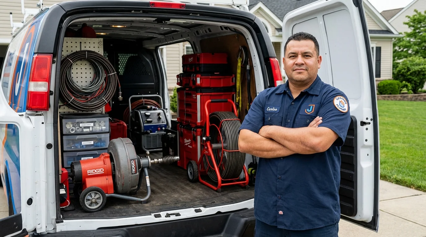 Professional drain cleaning equipment and Johns Plumbing LLC plumber in Spiro