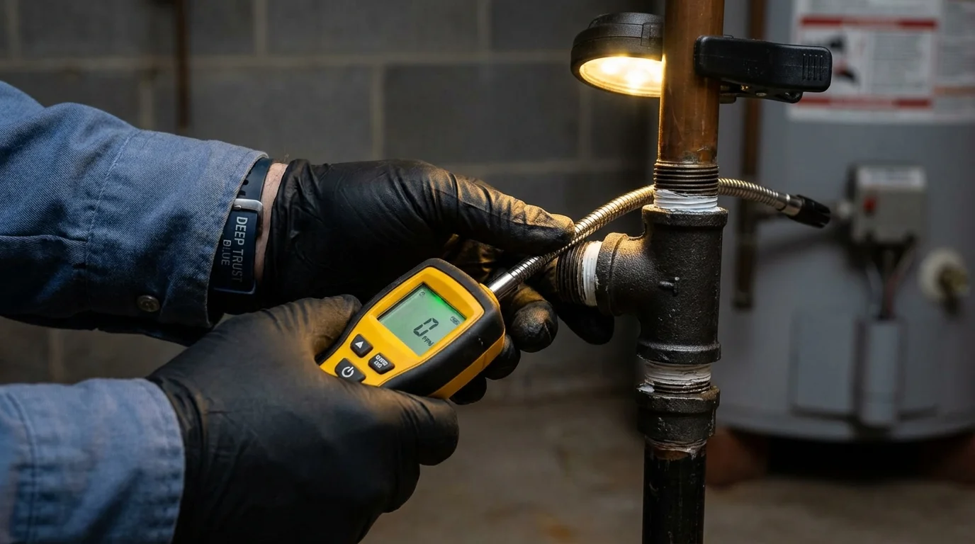 Gas leak detection with electronic sniffer by Johns Plumbing LLC in Spiro