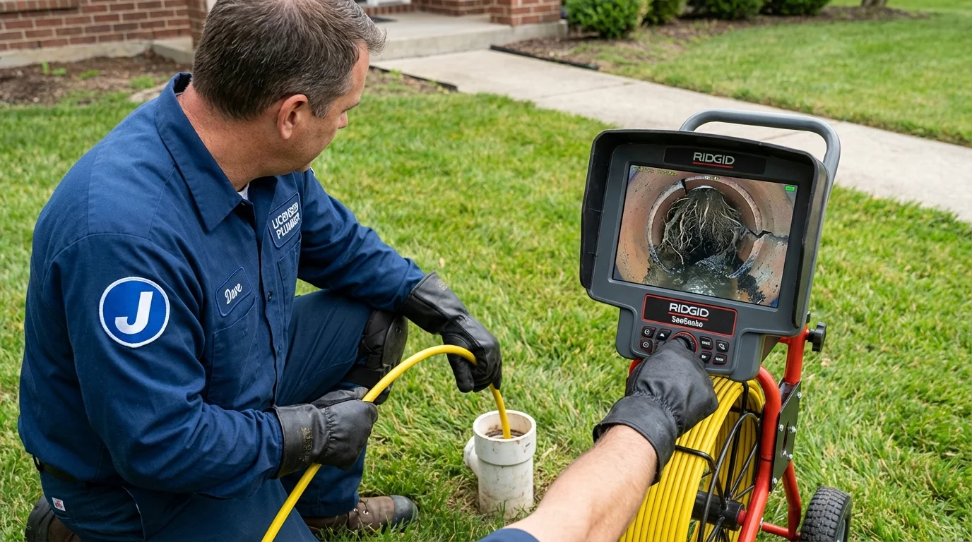 Sewer camera inspection being performed by Johns Plumbing LLC in Spiro
