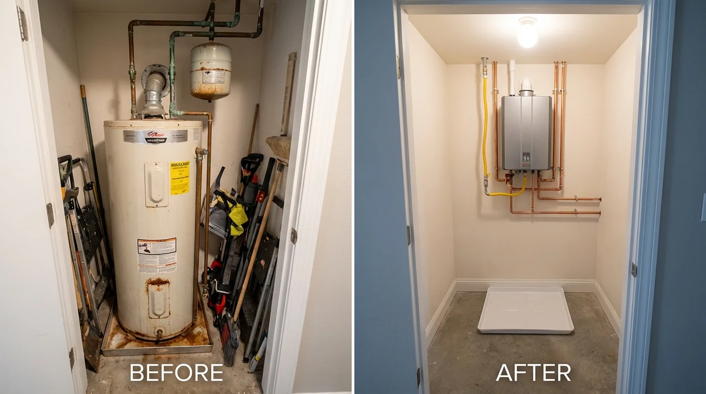 Tank water heater versus wall-mounted tankless unit comparison for Spiro, OK homeowners