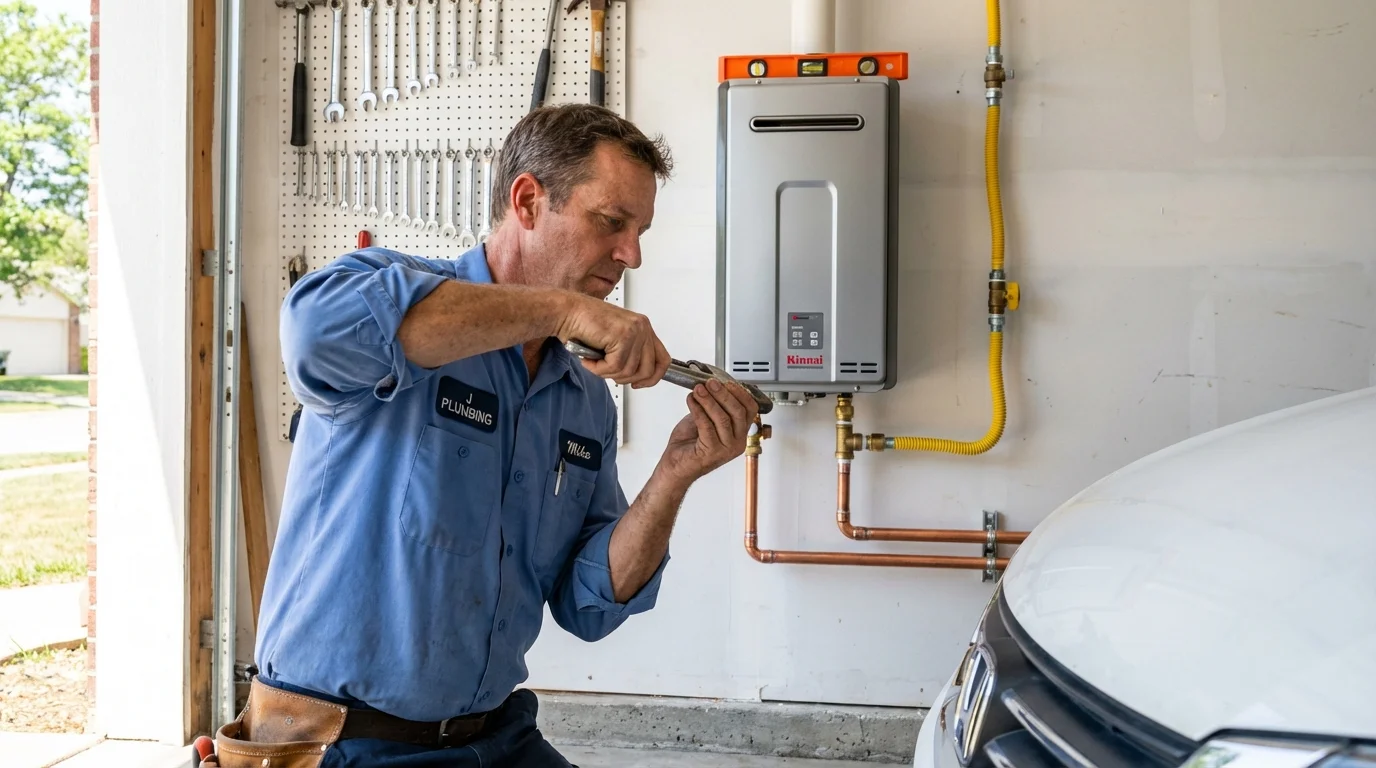 Tankless water heater installation by a Johns Plumbing LLC plumber in Spiro
