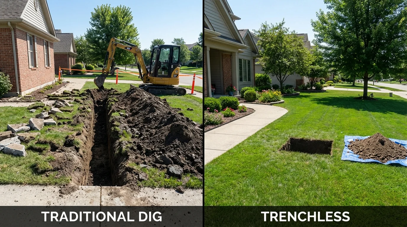 Trenchless sewer repair with minimal yard damage versus traditional excavation in Spiro, OK